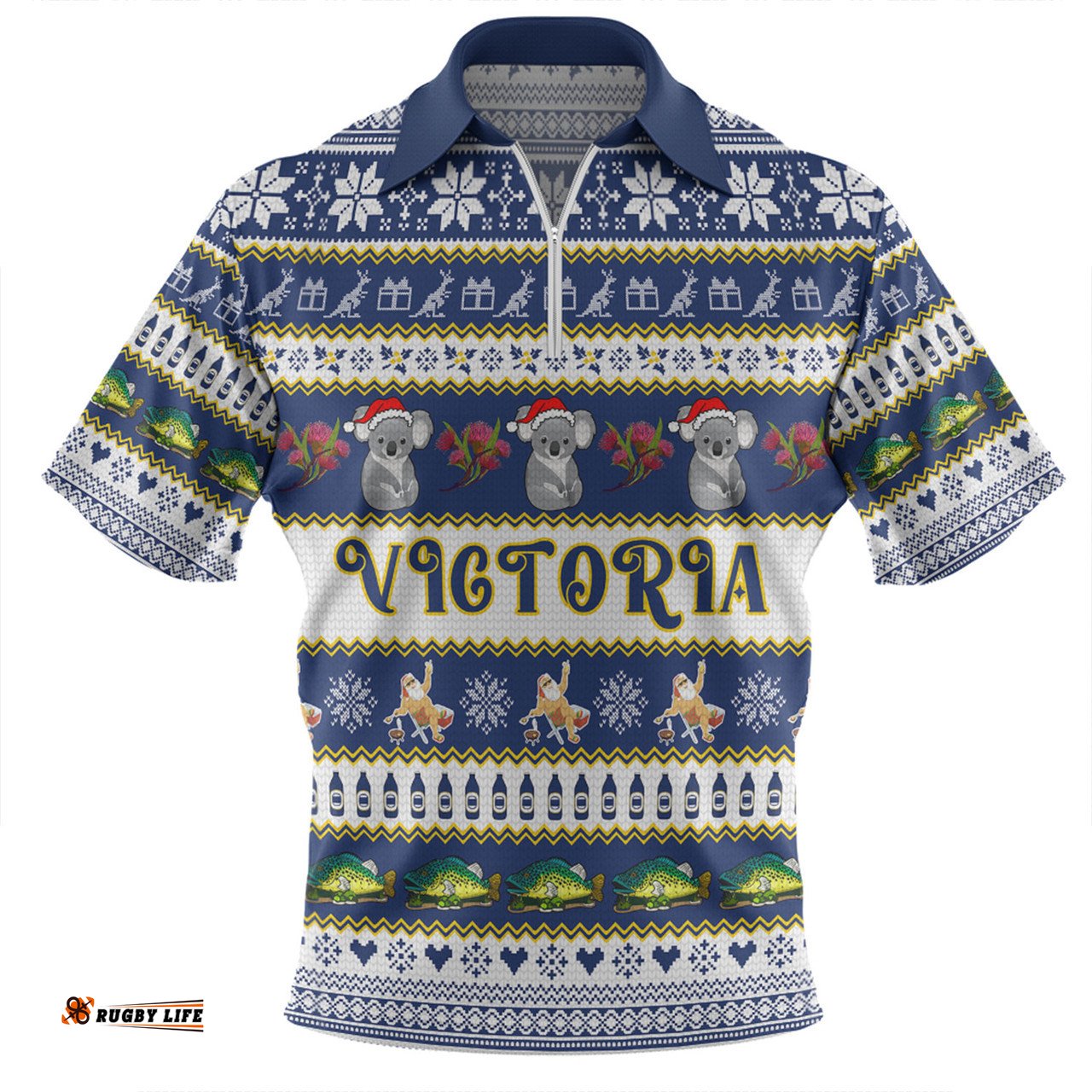 Victoria Big Things Christmas Custom Giant Koala And Murray Cod Zip Polo Shirt