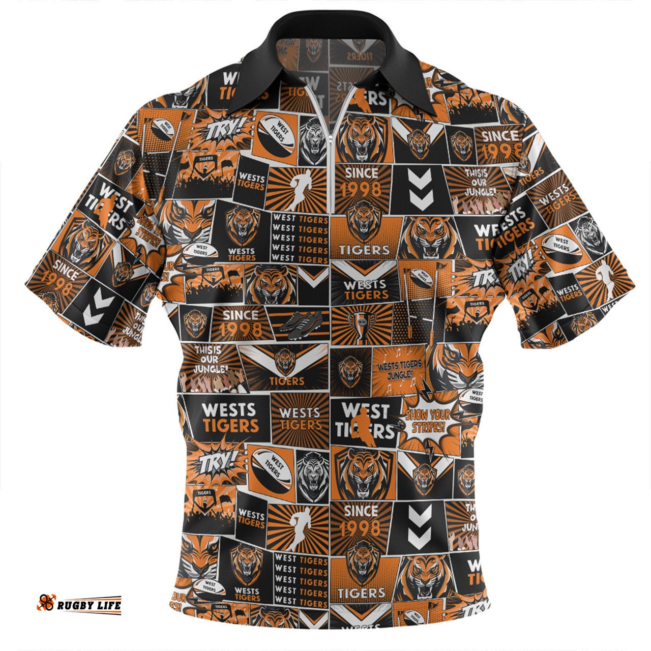 Wests Tigers Team Of Us Die Hard Fan Supporters Comic Style Zip Polo Shirt