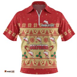 Redcliffe Dolphins Christmas Custom Special Ugly Christmas Zip Polo Shirt