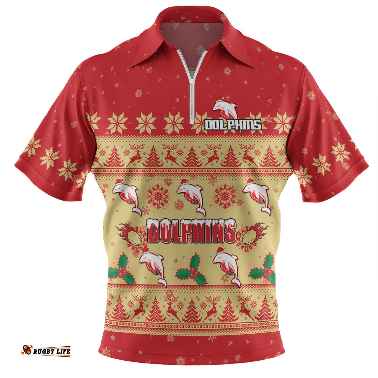 Redcliffe Dolphins Christmas Custom Special Ugly Christmas Zip Polo Shirt