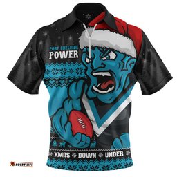 Port Adelaide Merry Christmas Down Under Footy Power Style Zip Polo Shirt