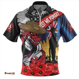 St. George Illawarra Dragons United In Spirit Anzac Day Tribute Zip Polo Shirt
