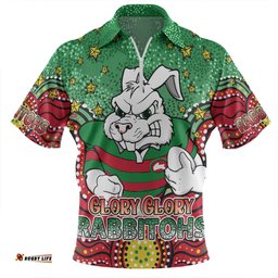 South Sydney Rabbitohs Custom With Aboriginal Inspired Style Of Dot Painting Patterns Zip Polo Shirt