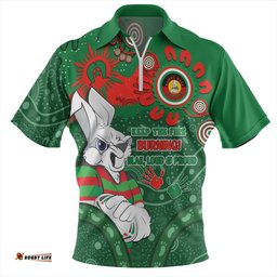 South Sydney Rabbitohs Aboriginal Indigenous Naidoc Week Dreamtime Dot Painting With Flag Zip Polo Shirt