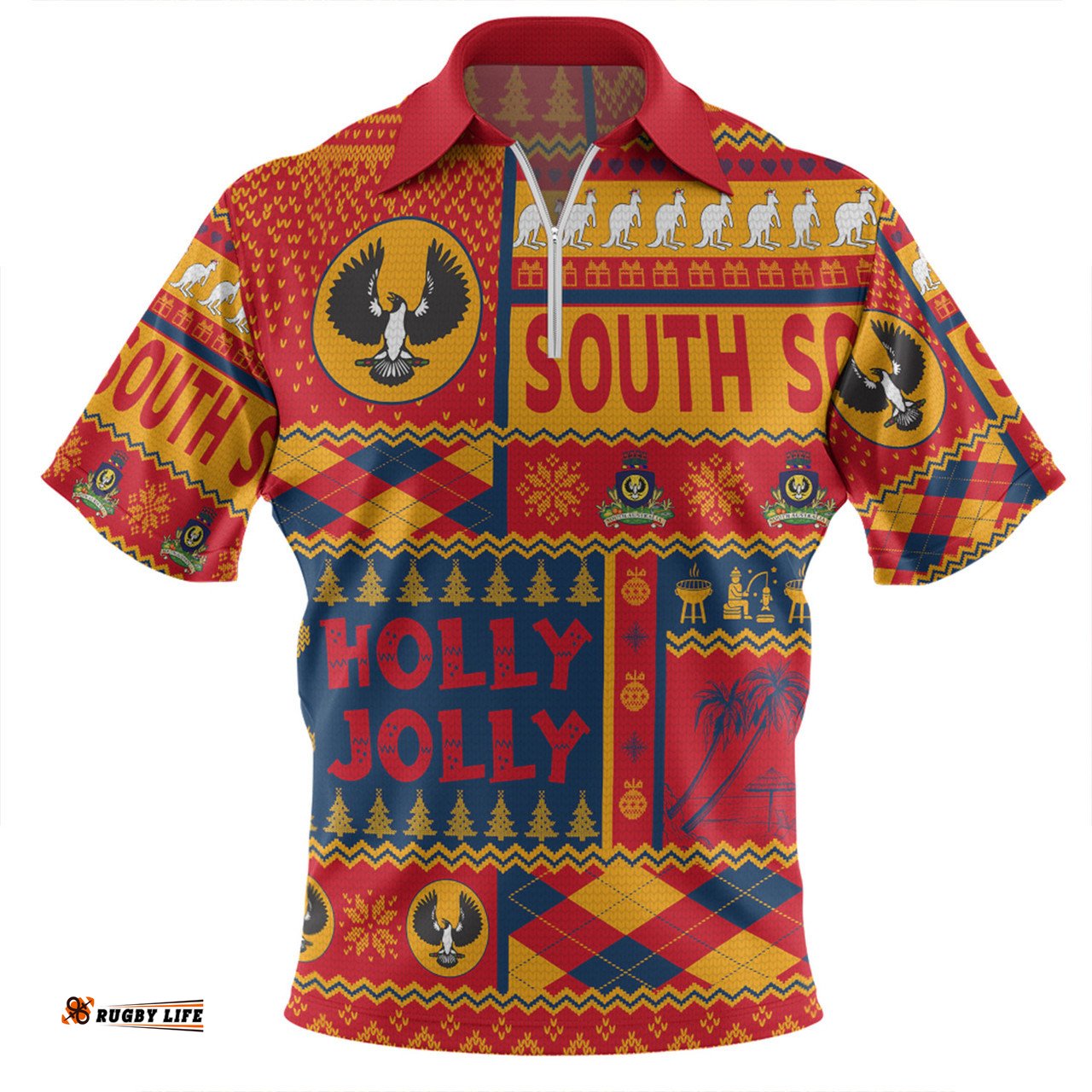 South Australia Christmas Holly Jolly Chrissie Zip Polo Shirt