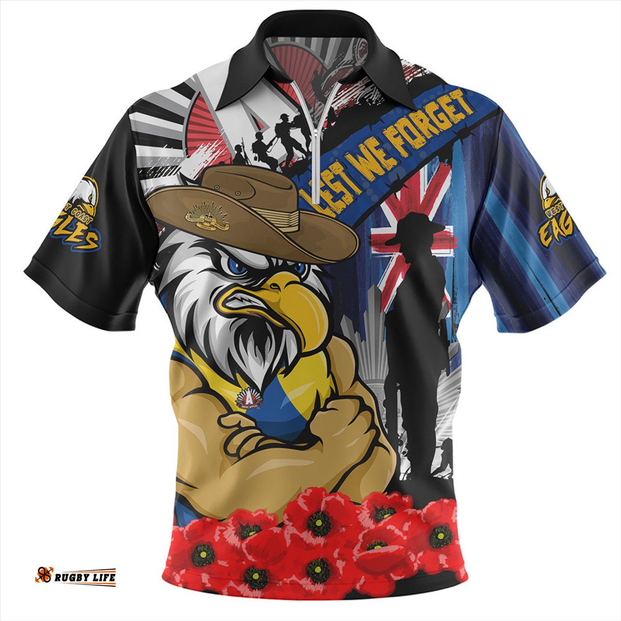 West Coast Eagles Anzac Day Honor United In Spirit Zip Polo Shirt