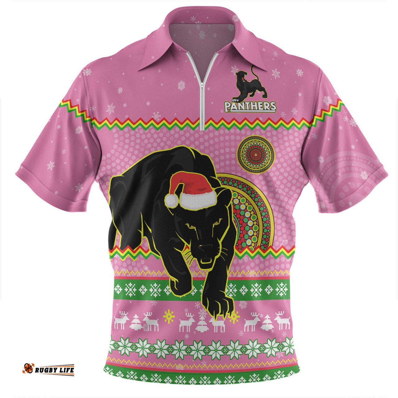 Penrith Panthers Christmas Custom Ugly Xmas And Aboriginal Patterns For Die Hard Fan Zip Polo Shirt