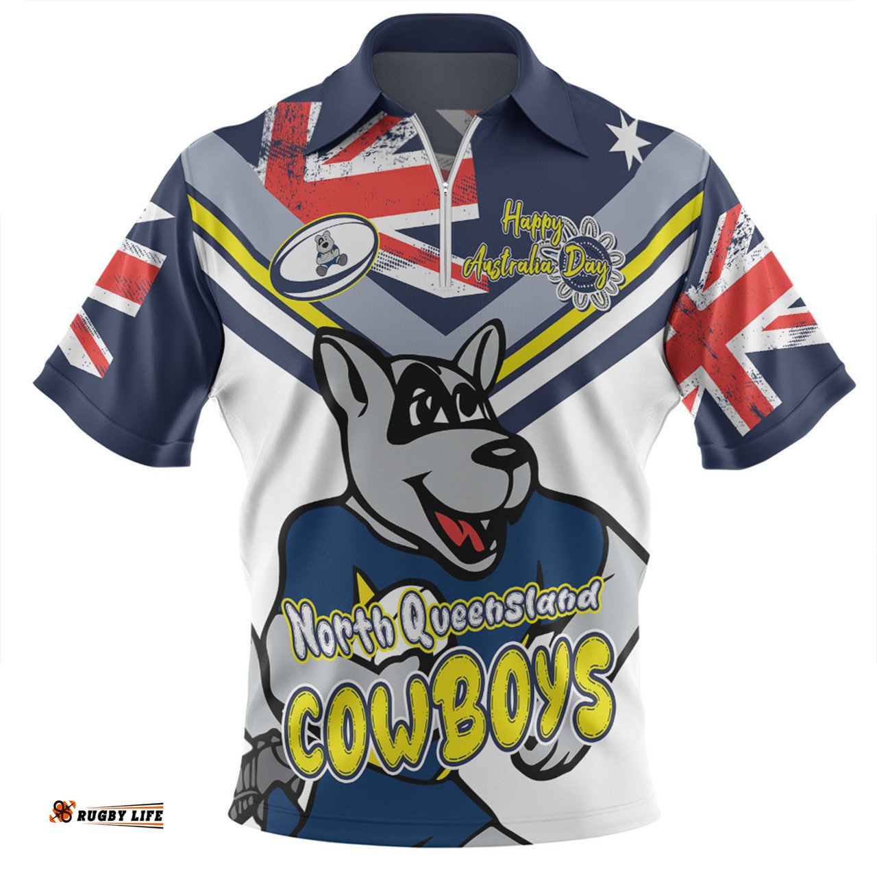 North Queensland Cowboys Happy Australia Day We Are One And Free V2 Zip Polo Shirt