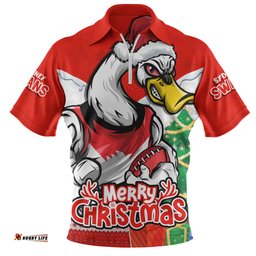 Sydney Swans Santa Scoring Touchdown On Christmas Game Day Zip Polo Shirt
