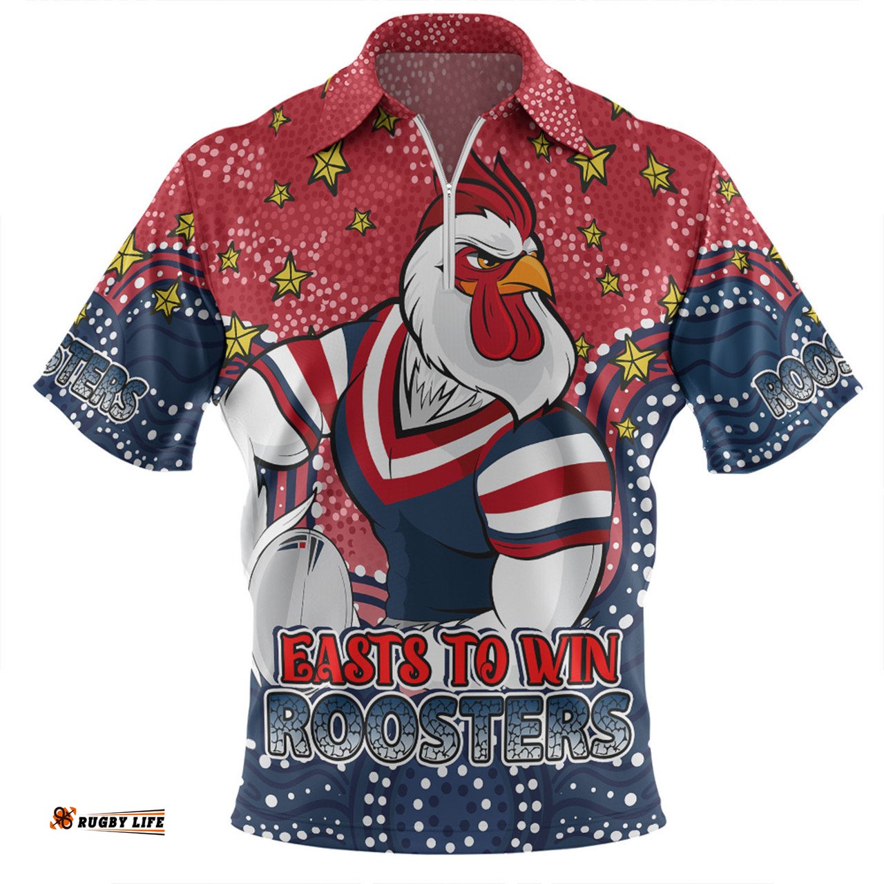 Sydney Roosters Custom Custom With Aboriginal Inspired Style Of Dot Painting Patterns Zip Polo Shirt
