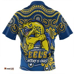 Parramatta Eels Aboriginal Inspired Tough Fan Rugby For Life Zip Polo Shirt