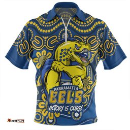 Parramatta Eels Aboriginal Inspired Tough Fan Rugby For Life Zip Polo Shirt