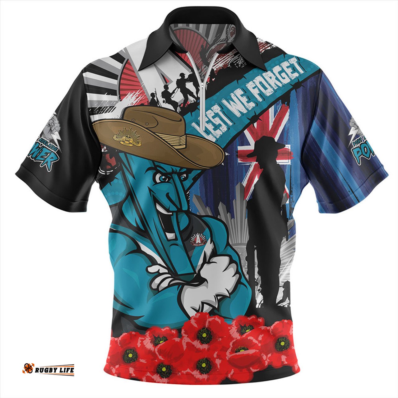 Port Adelaide Anzac Day Honor United In Spirit Zip Polo Shirt
