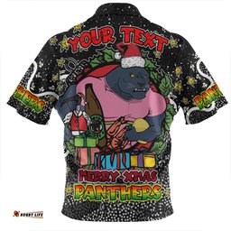 Penrith Panthers Christmas Custom Merry Christmas Our Beloved Team With Aboriginal Dot Art Pattern Zip Polo Shirt