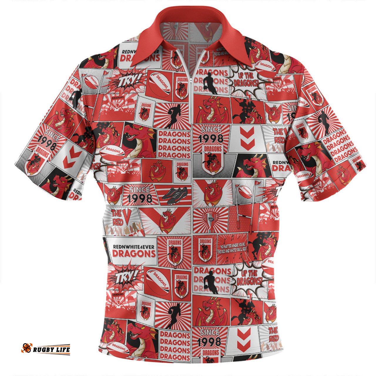 St. George Illawarra Dragons Team Of Us Die Hard Fan Supporters Comic Style Zip Polo Shirt
