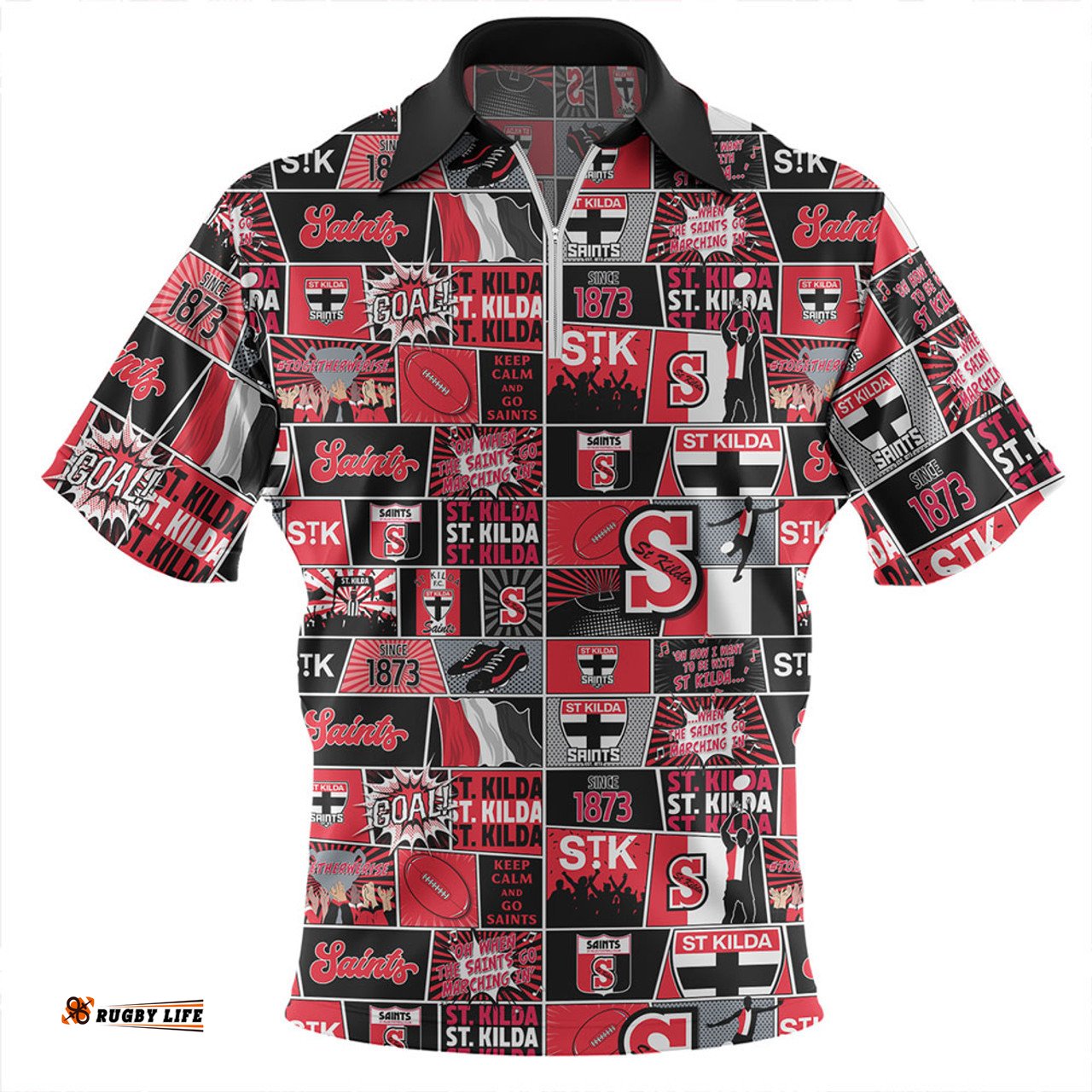 St Kilda Legacy Of The Pride Comic Style Zip Polo Shirt