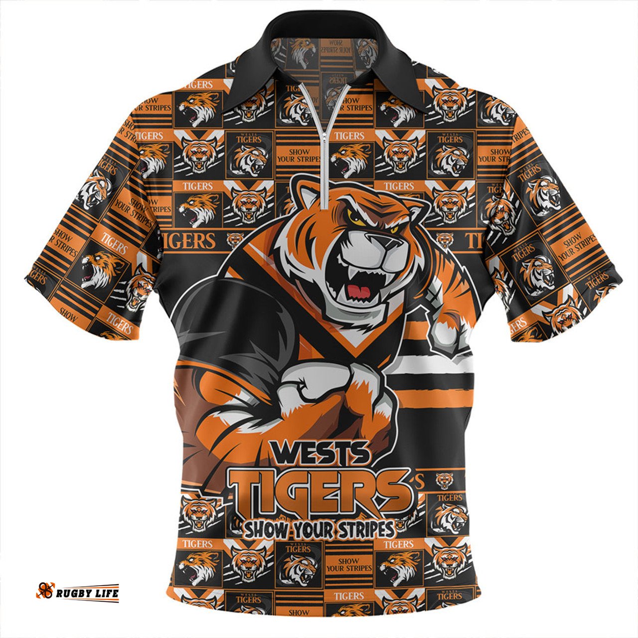 Wests Tigers Champions Pride Comic Style Zip Polo Shirt