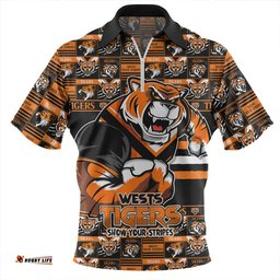 Wests Tigers Champions Pride Comic Style Zip Polo Shirt