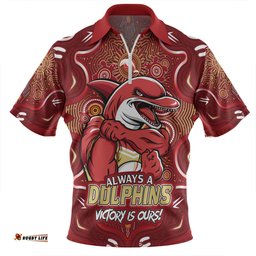 Redcliffe Dolphins Aboriginal Pattern Inspired Victory Is Ours Zip Polo Shirt