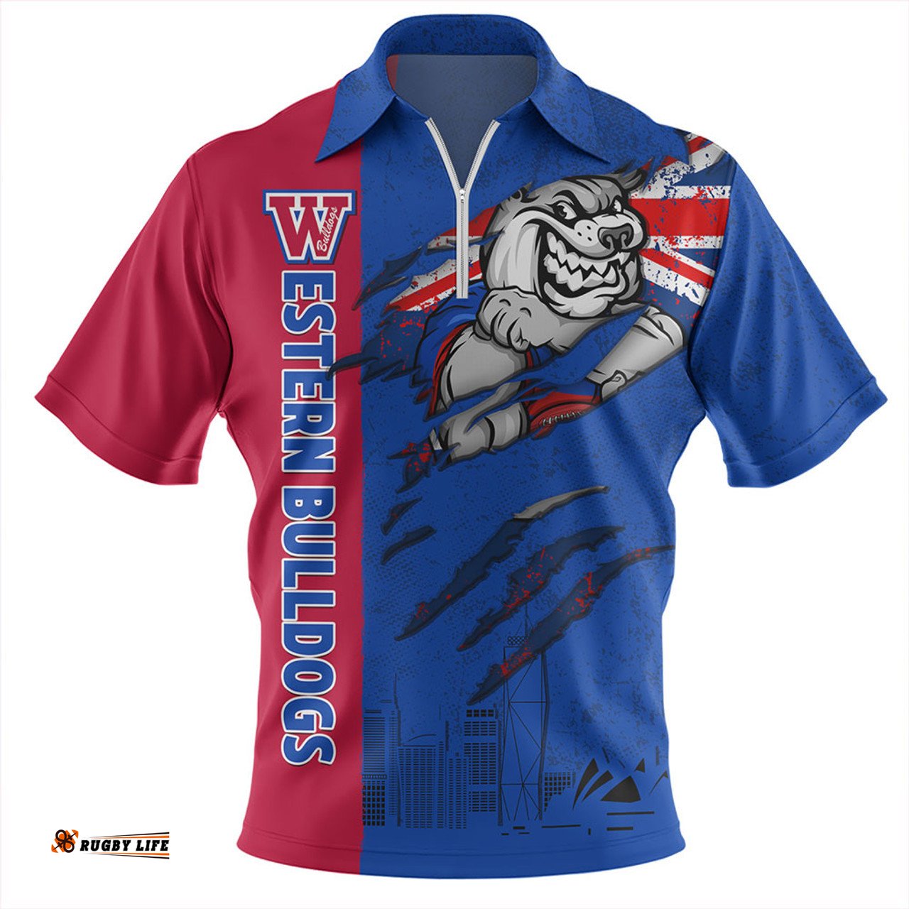 Western Bulldogs Burning Passion Of Power Scratch Style Zip Polo Shirt