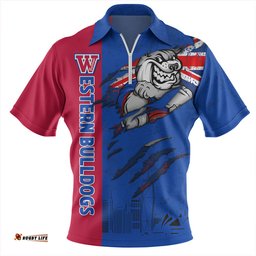Western Bulldogs Burning Passion Of Power Scratch Style Zip Polo Shirt