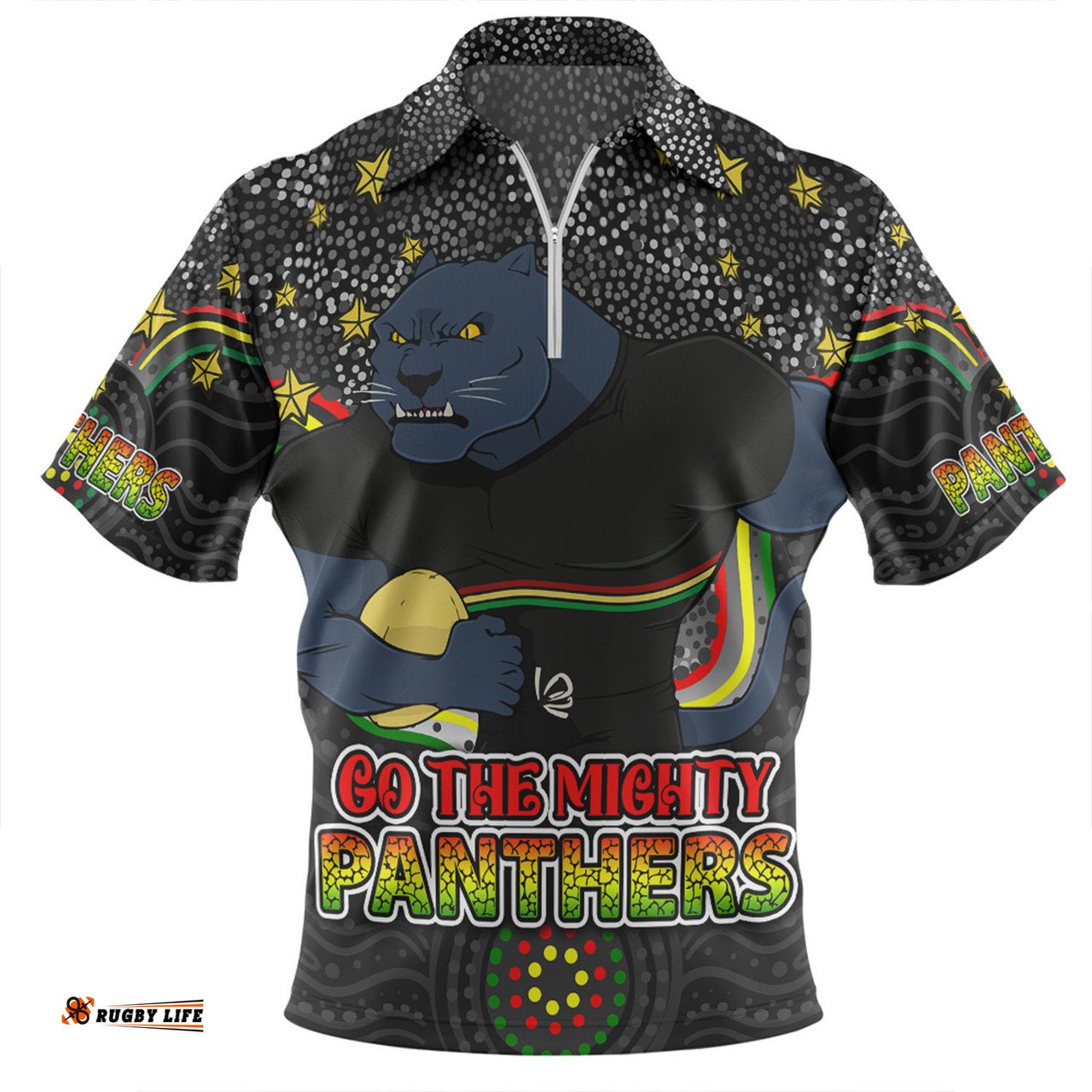Penrith Panthers Custom Custom With Aboriginal Inspired Style Of Dot Painting Patterns Zip Polo Shirt