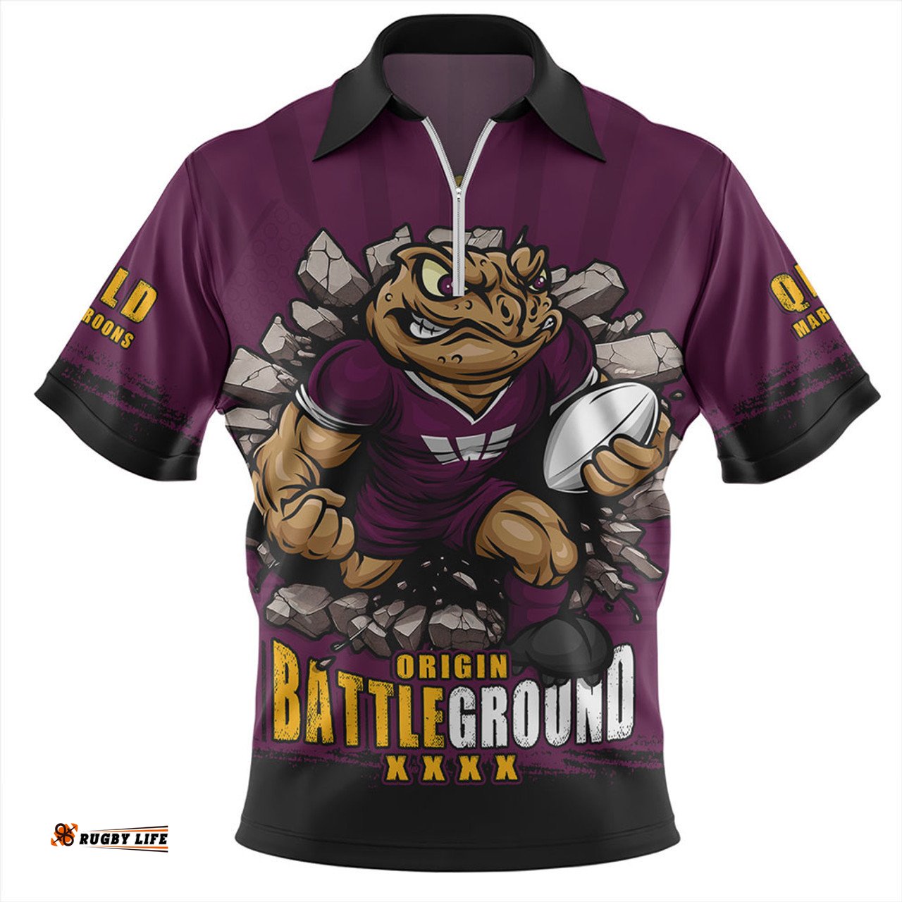 Queensland Maroons Dynasty Of Maroons Zip Polo Shirt