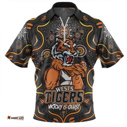 Wests Tigers Aboriginal Pattern Inspired Victory Is Ours Zip Polo Shirt