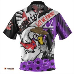 Sydney Swans ANZAC Day Honor Purple Valor And Spirit Zip Polo Shirt