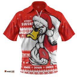 Sydney Swans Merry Christmas Down Under Footy Power Style Zip Polo Shirt