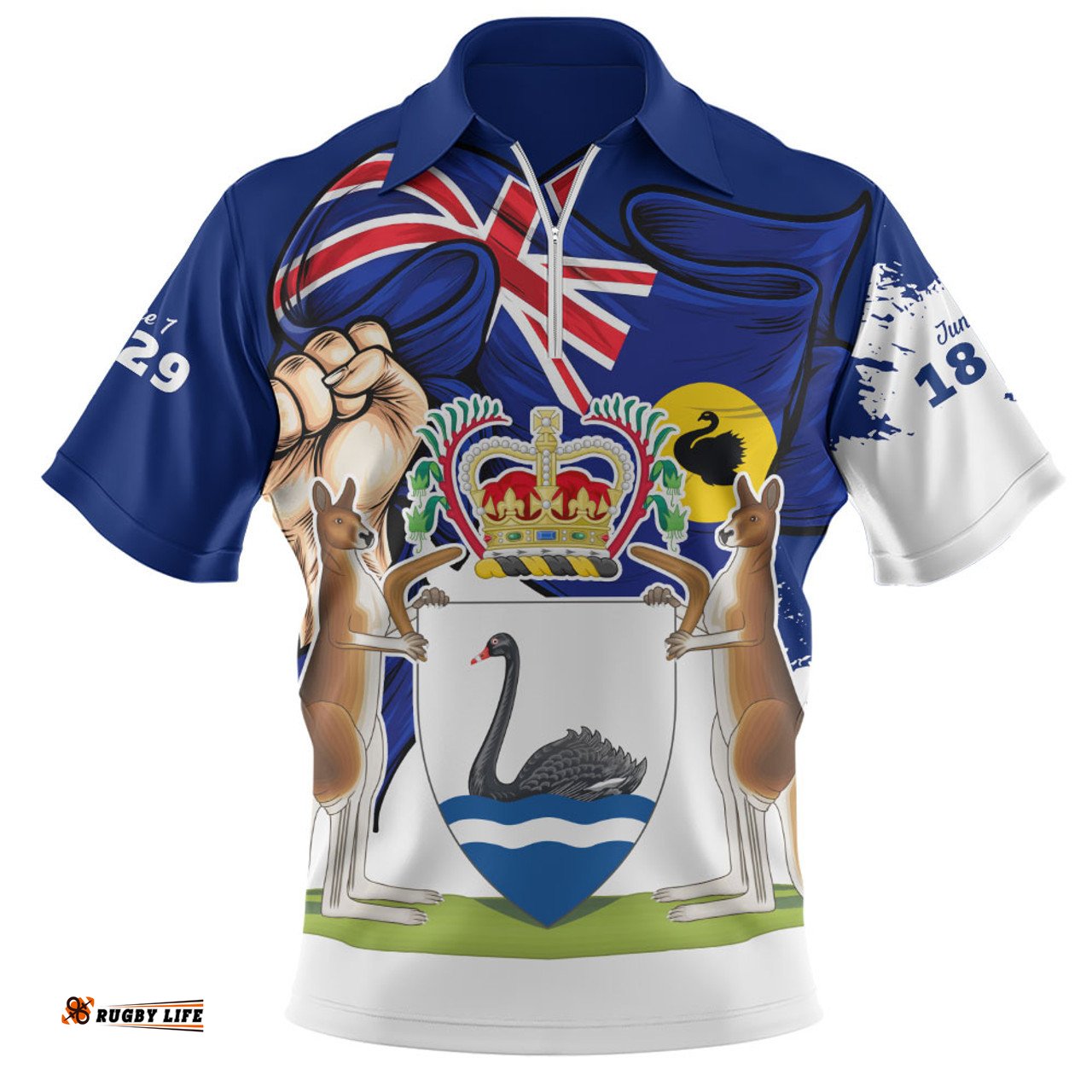 Western Australia Power Pride And Heritage Crest Zip Polo Shirt