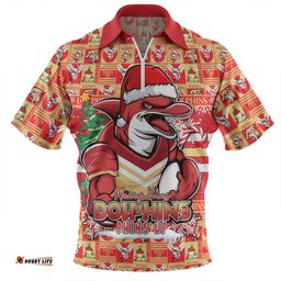Redcliffe Dolphins Merry Ugly Christmas Comic Style Zip Polo Shirt