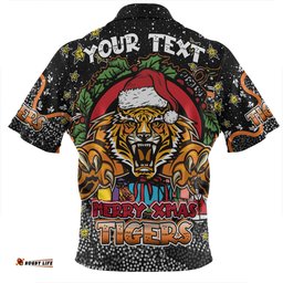 Wests Tigers Christmas Custom Merry Christmas Our Beloved Team With Aboriginal Dot Art Pattern Zip Polo Shirt