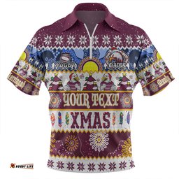 Manly Warringah Sea Eagles Christmas Aboriginal Custom Indigenous Knitted Ugly Xmas Style Zip Polo Shirt
