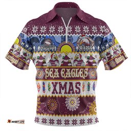 Manly Warringah Sea Eagles Christmas Aboriginal Custom Indigenous Knitted Ugly Xmas Style Zip Polo Shirt