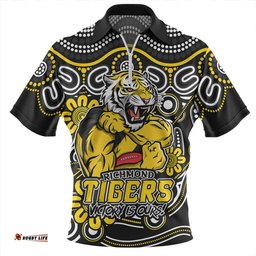 Richmond Aboriginal Inspired Tough Fan Football For Life Zip Polo Shirt