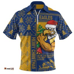 West Coast Eagles Merry Christmas Knit Style Festive Spirit Zip Polo Shirt