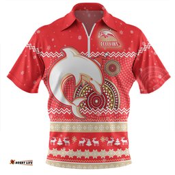 Redcliffe Dolphins Christmas Custom Ugly Xmas And Aboriginal Patterns For Die Hard Fan Zip Polo Shirt