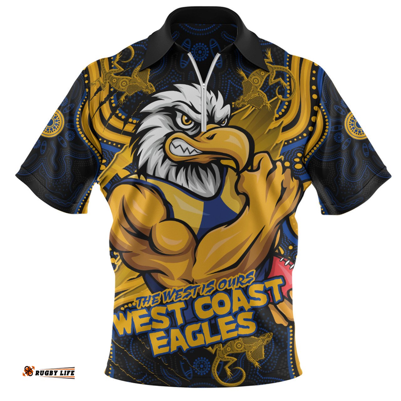 West Coast Eagles Spirit Warriors Of The Game Zip Polo Shirt