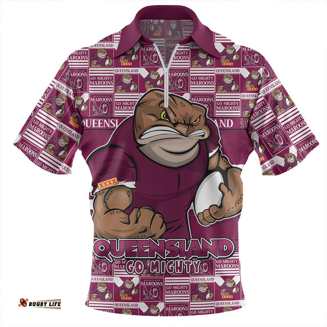 Queensland Maroons Champions Pride Comic Style Zip Polo Shirt