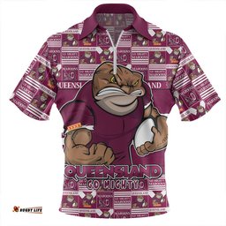 Queensland Maroons Champions Pride Comic Style Zip Polo Shirt