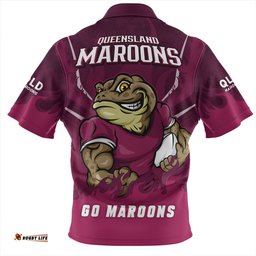 Queensland Maroons Strong Fighting Flame Go Maroons Zip Polo Shirt