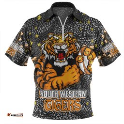 Wests Tigers Custom Team With Dot And Star Patterns For Tough Fan Zip Polo Shirt