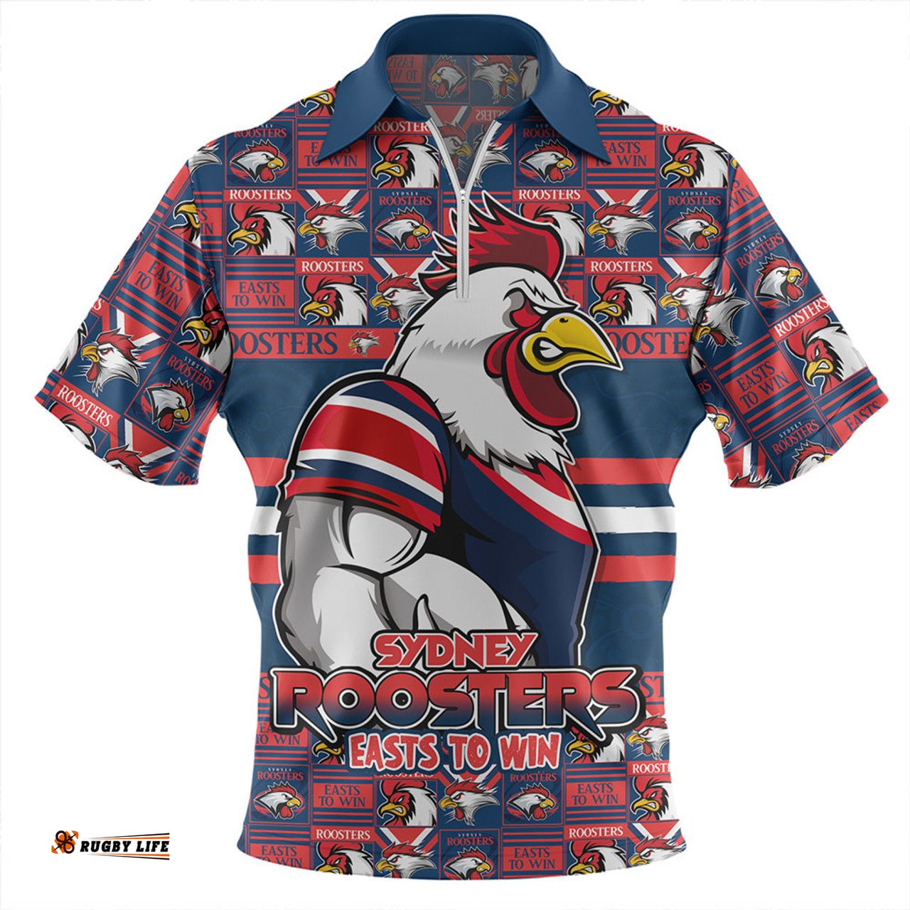 Sydney Roosters Champions Pride Comic Style Zip Polo Shirt