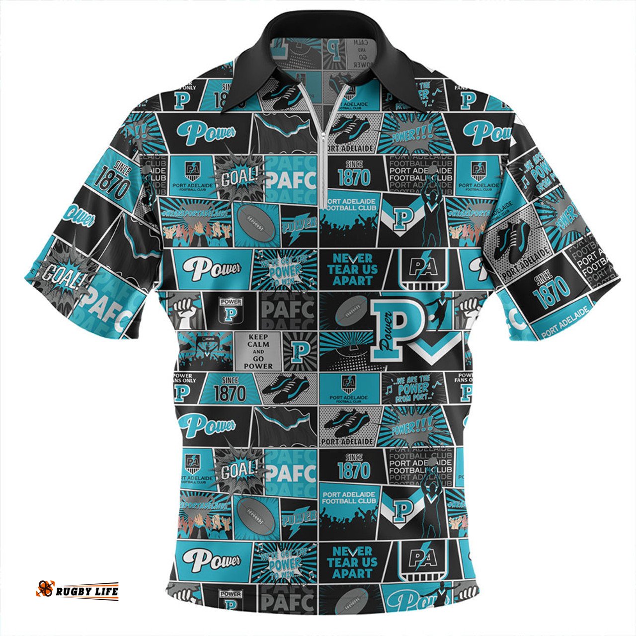 Port Adelaide Legacy Of The Pride Comic Style Zip Polo Shirt