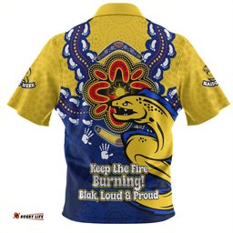 Parramatta Eels Aboriginal Inspired Naidoc Symbol Pattern Zip Polo Shirt