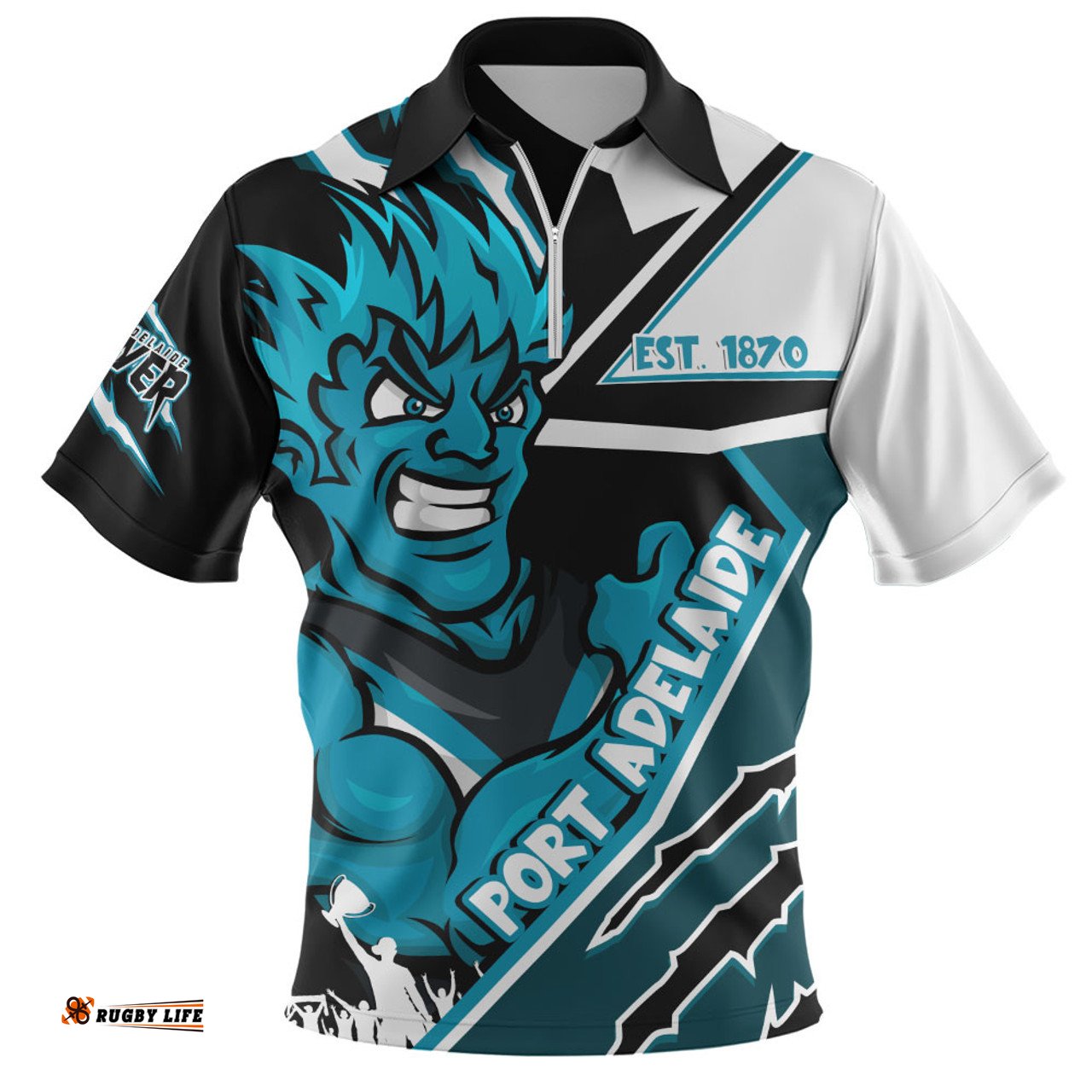 Port Adelaide Battlefield Glory Gear Zip Polo Shirt