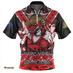 St. George Illawarra Dragons Ripped Legacy Of The Game The ANZAC Spirit Lives On Zip Polo Shirt
