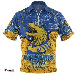 Parramatta Eels Custom Team With Dot And Star Patterns For Tough Fan Zip Polo Shirt