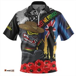 Penrith Panthers United In Spirit Anzac Day Tribute Zip Polo Shirt
